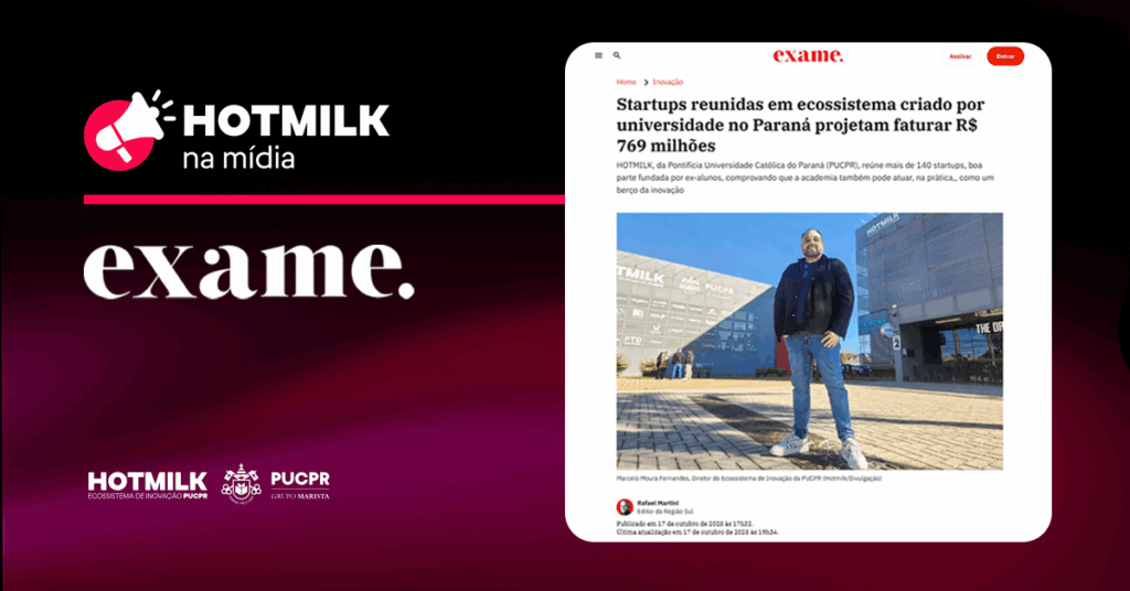 Chamada "Hotmilk na Mídia", com destaque para a matéria na revista Exame