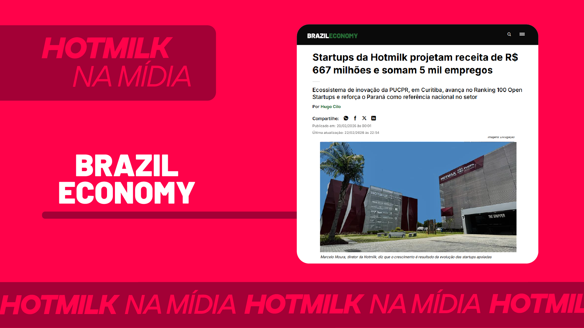 Imagem de divulgação de reportagem da Brazil Economy sobre a Hotmilk. Na imagem a chamada Hotmilk na Midia e o texto Brazil Economy