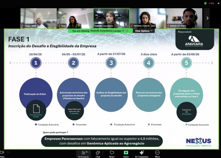 Tela de computador com registro do webinar Nexus Inovação Aberta