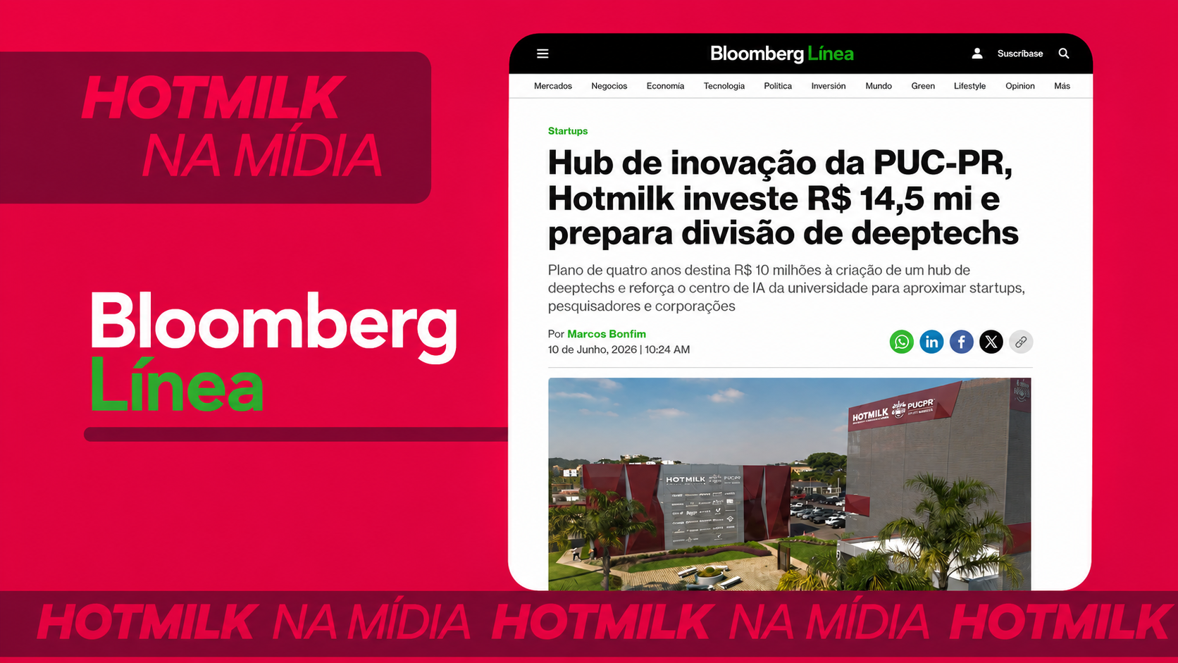 Capa trazendo um print da matéria da Bloomberg sobre a Hotmilk